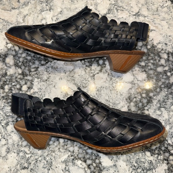 Rieker Anti-Stress Black Woven Leather Slingback Heels Size 40 (US 8.5–9) - Picture 2 of 13